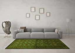 Machine Washable Southwestern Green Country Area Rugs in a Living Room,, wshtr1759grn