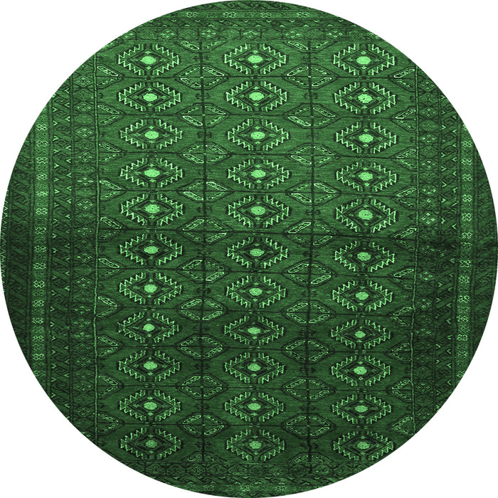 Round Machine Washable Southwestern Emerald Green Country Area Rugs, wshtr1759emgrn