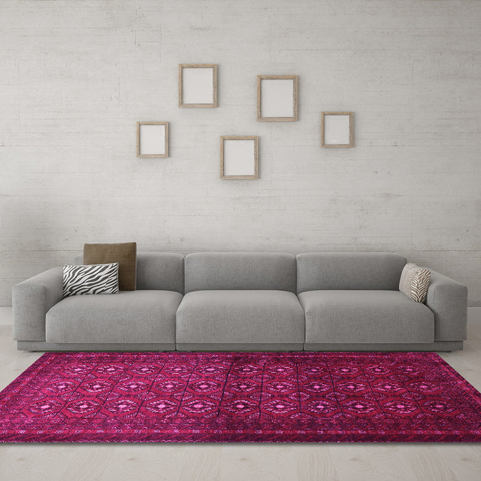 Machine Washable Southwestern Pink Country Rug in a Living Room, wshtr1759pnk