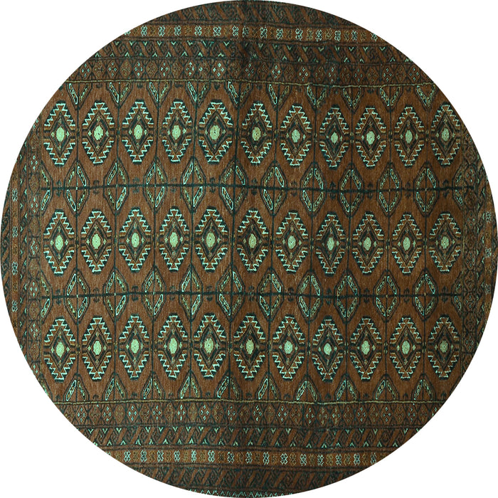 Round Machine Washable Southwestern Turquoise Country Area Rugs, wshtr1759turq