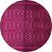 Round Machine Washable Southwestern Pink Country Rug, wshtr1759pnk