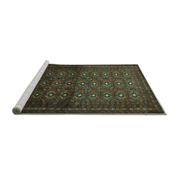 Sideview of Machine Washable Southwestern Turquoise Country Area Rugs, wshtr1759turq