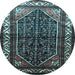 Round Machine Washable Persian Light Blue Traditional Rug, wshtr175lblu