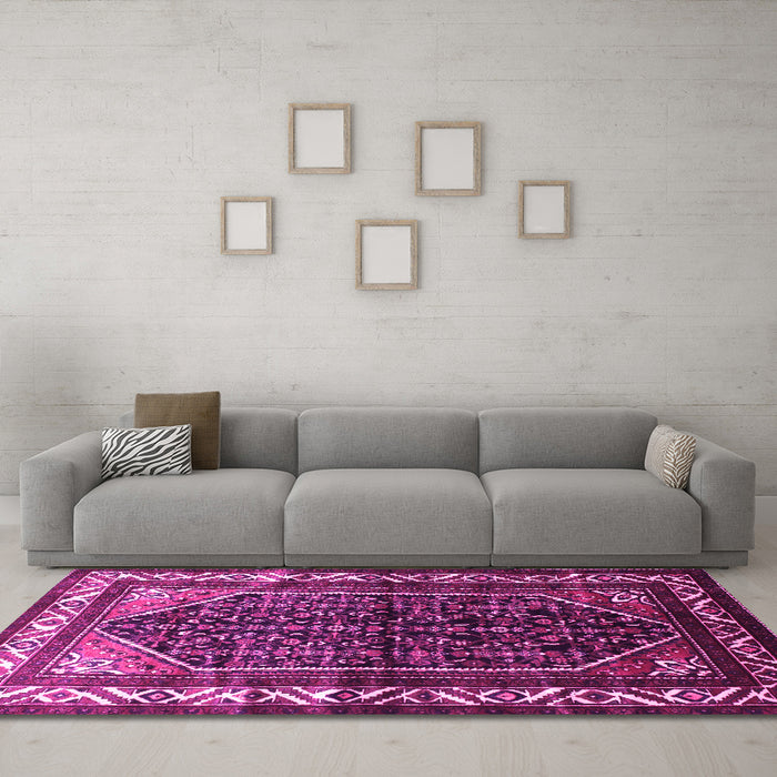 Machine Washable Persian Pink Traditional Rug in a Living Room, wshtr175pnk