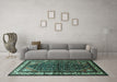 Machine Washable Persian Turquoise Traditional Area Rugs in a Living Room,, wshtr175turq