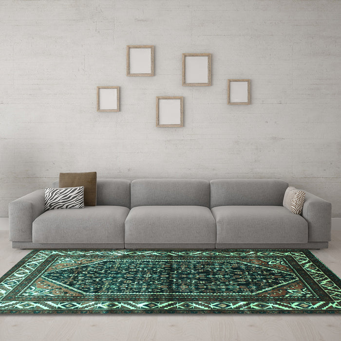 Machine Washable Persian Turquoise Traditional Area Rugs in a Living Room,, wshtr175turq