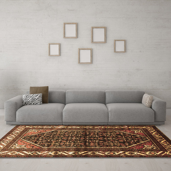 Machine Washable Persian Brown Traditional Rug in a Living Room,, wshtr175brn