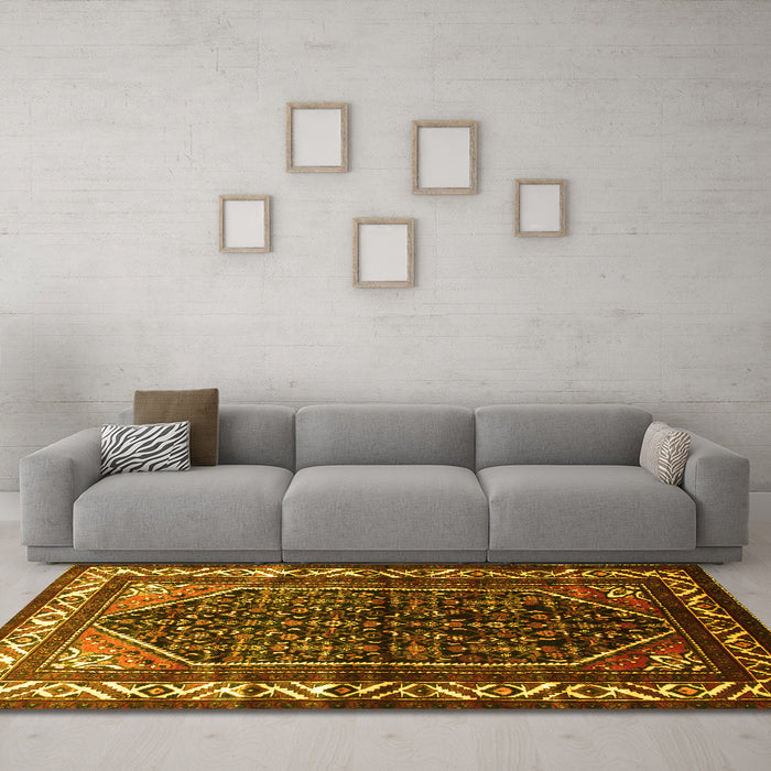 Machine Washable Persian Yellow Traditional Rug in a Living Room, wshtr175yw
