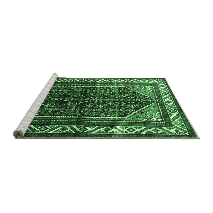 Sideview of Machine Washable Persian Emerald Green Traditional Area Rugs, wshtr175emgrn