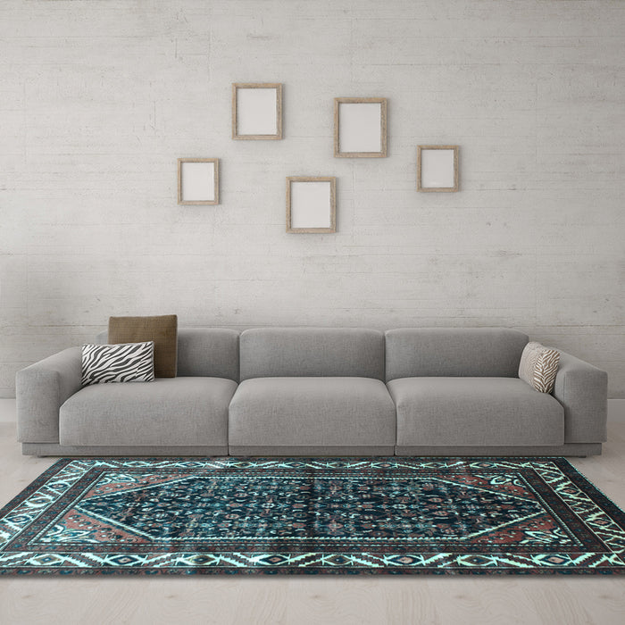 Machine Washable Persian Light Blue Traditional Rug in a Living Room, wshtr175lblu