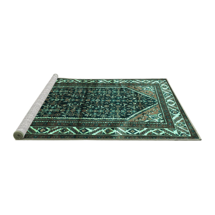Sideview of Machine Washable Persian Turquoise Traditional Area Rugs, wshtr175turq