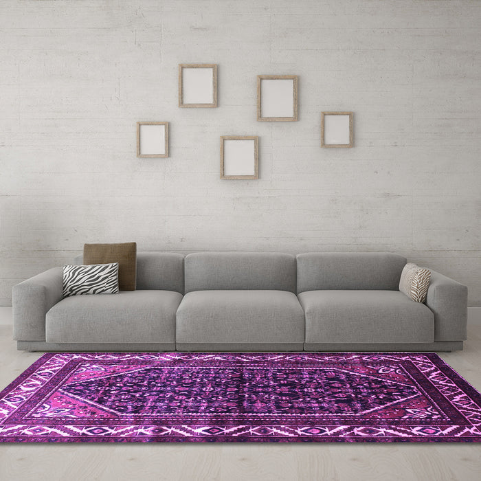 Machine Washable Persian Purple Traditional Area Rugs in a Living Room, wshtr175pur