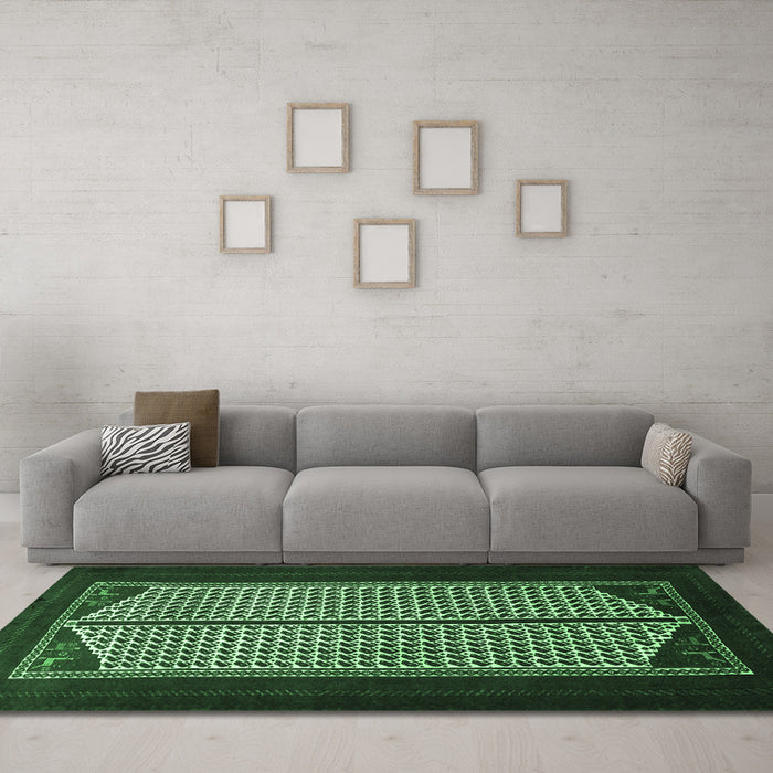 Machine Washable Persian Emerald Green Traditional Area Rugs in a Living Room,, wshtr1760emgrn