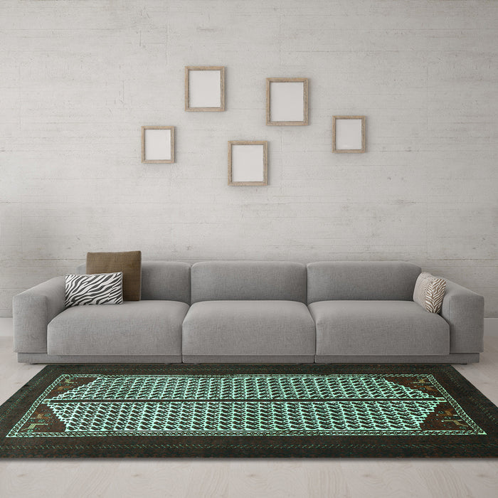 Machine Washable Persian Turquoise Traditional Area Rugs in a Living Room,, wshtr1760turq