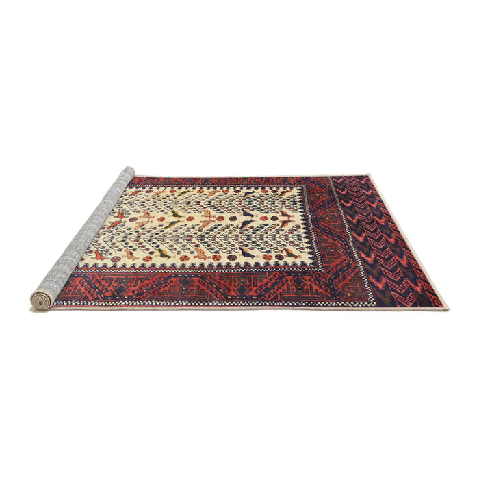 Sideview of Machine Washable Traditional Brown Red Rug, wshtr1761