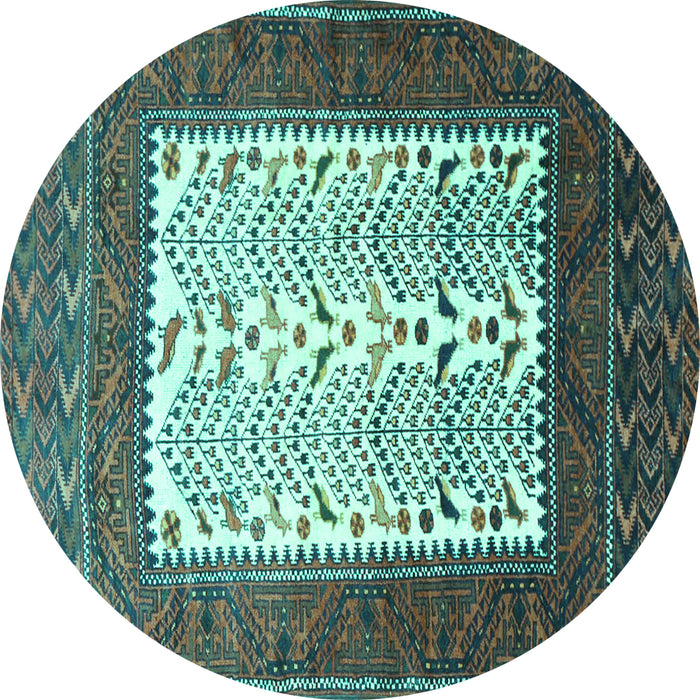 Round Persian Turquoise Traditional Rug, tr1761turq