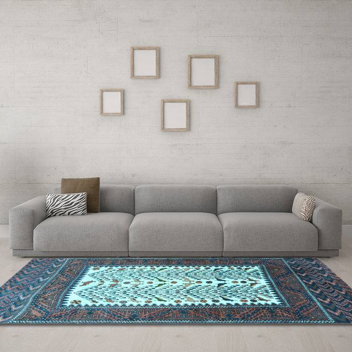 Machine Washable Persian Light Blue Traditional Rug in a Living Room, wshtr1761lblu