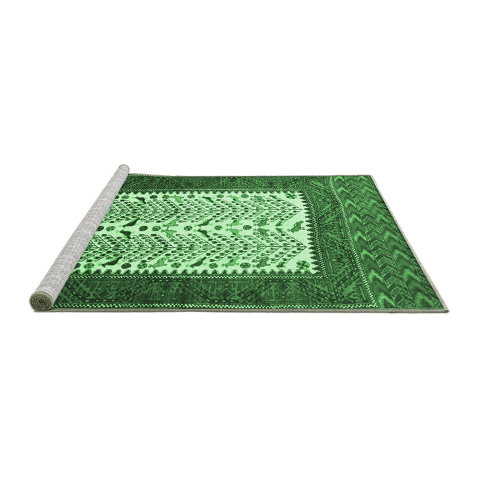 Sideview of Machine Washable Persian Emerald Green Traditional Area Rugs, wshtr1761emgrn