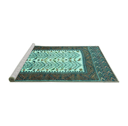 Sideview of Machine Washable Persian Turquoise Traditional Area Rugs, wshtr1761turq
