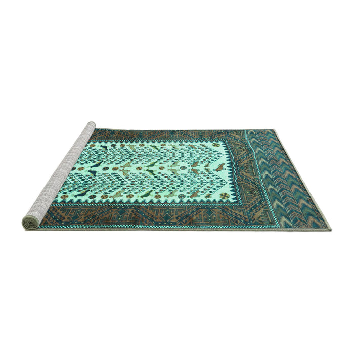 Sideview of Machine Washable Persian Turquoise Traditional Area Rugs, wshtr1761turq