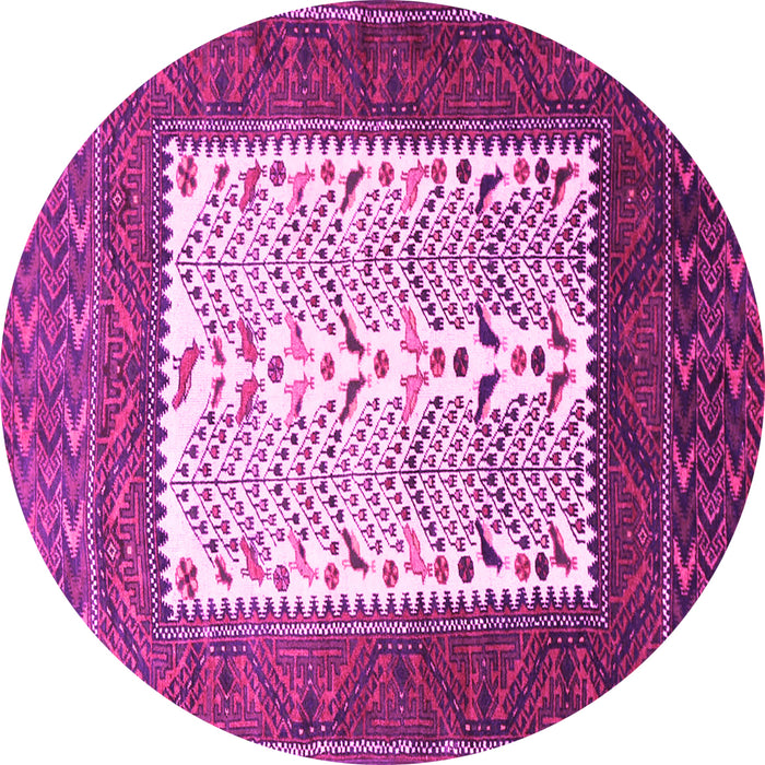 Round Machine Washable Persian Pink Traditional Rug, wshtr1761pnk