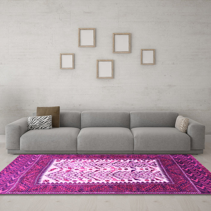 Machine Washable Persian Pink Traditional Rug in a Living Room, wshtr1761pnk