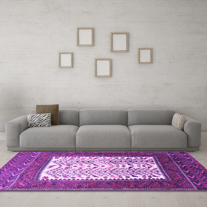Machine Washable Persian Purple Traditional Area Rugs in a Living Room, wshtr1761pur