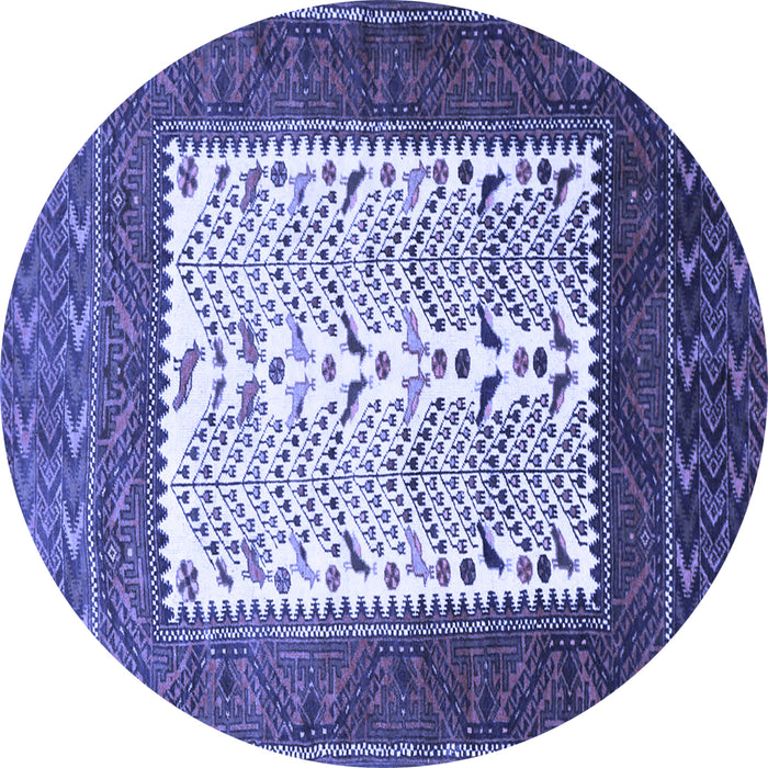 Round Machine Washable Persian Blue Traditional Rug, wshtr1761blu