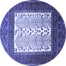 Round Machine Washable Persian Blue Traditional Rug, wshtr1761blu