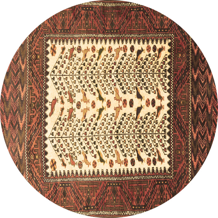 Round Persian Brown Traditional Rug, tr1761brn