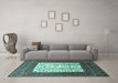 Machine Washable Persian Turquoise Traditional Area Rugs in a Living Room,, wshtr1761turq