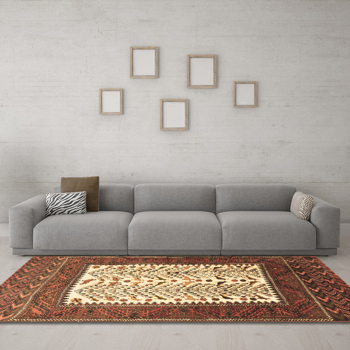 Machine Washable Persian Brown Traditional Rug in a Living Room,, wshtr1761brn
