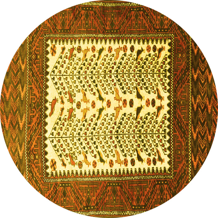 Round Persian Yellow Traditional Rug, tr1761yw