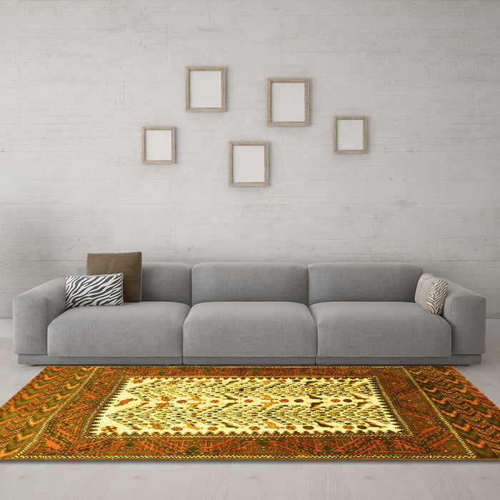Machine Washable Persian Yellow Traditional Rug in a Living Room, wshtr1761yw