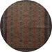 Round Southwestern Light Blue Country Rug, tr1762lblu