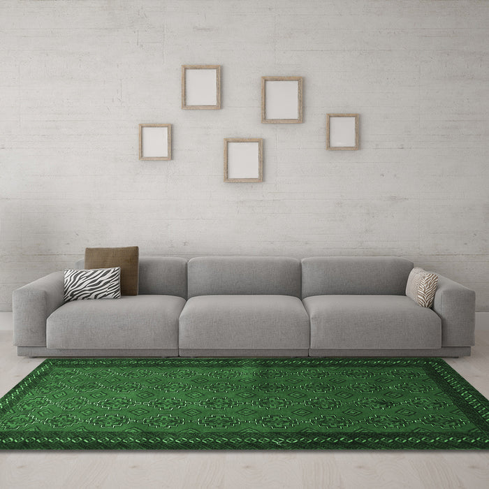 Machine Washable Southwestern Emerald Green Country Area Rugs in a Living Room,, wshtr1762emgrn