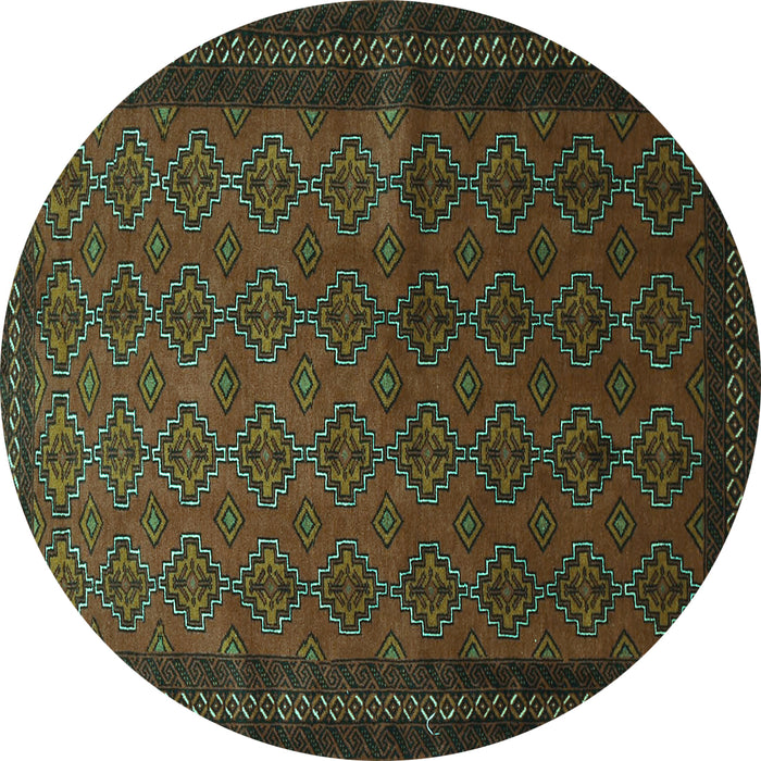 Round Machine Washable Southwestern Turquoise Country Area Rugs, wshtr1762turq