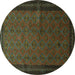 Round Machine Washable Southwestern Turquoise Country Area Rugs, wshtr1762turq