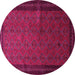 Round Machine Washable Southwestern Pink Country Rug, wshtr1762pnk