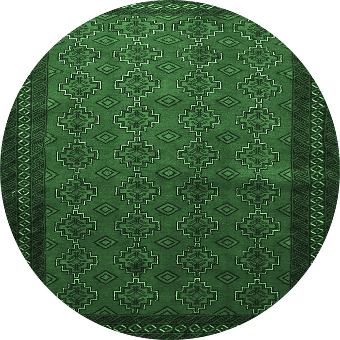 Round Machine Washable Southwestern Emerald Green Country Area Rugs, wshtr1762emgrn