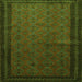 Round Machine Washable Southwestern Green Country Area Rugs, wshtr1762grn
