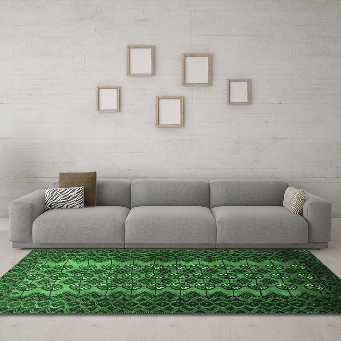 Machine Washable Southwestern Emerald Green Country Area Rugs in a Living Room,, wshtr1763emgrn
