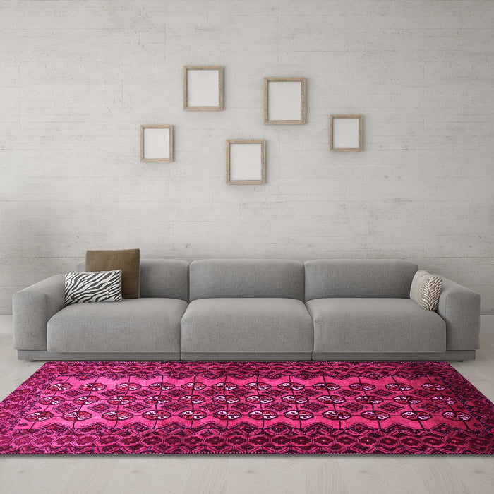 Machine Washable Southwestern Pink Country Rug in a Living Room, wshtr1763pnk