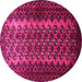 Round Machine Washable Southwestern Pink Country Rug, wshtr1763pnk