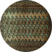 Round Southwestern Turquoise Country Rug, tr1763turq