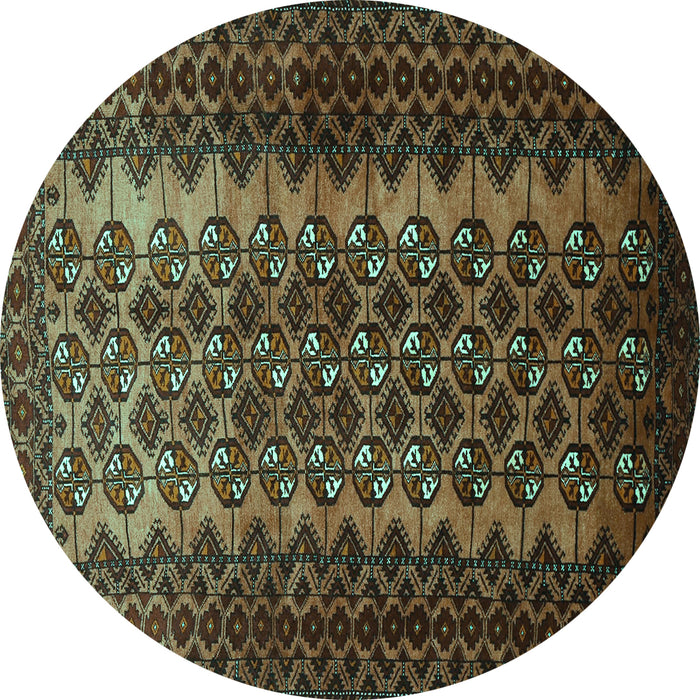 Round Machine Washable Southwestern Turquoise Country Area Rugs, wshtr1763turq