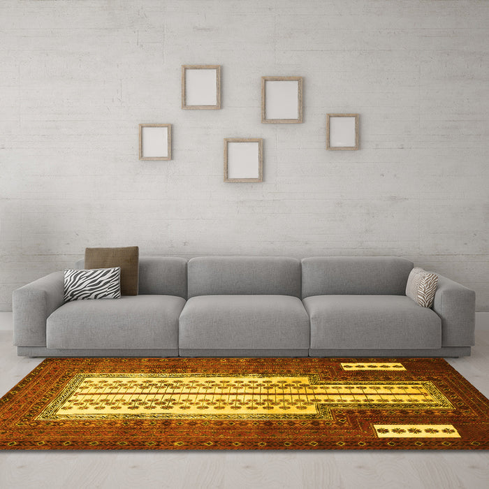 Machine Washable Persian Yellow Traditional Rug in a Living Room, wshtr1764yw