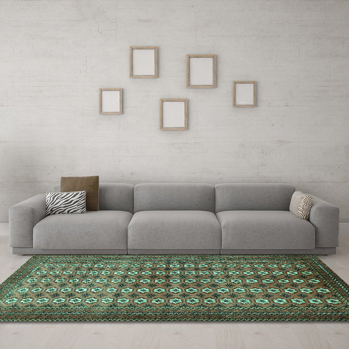 Machine Washable Persian Turquoise Traditional Area Rugs in a Living Room,, wshtr1765turq