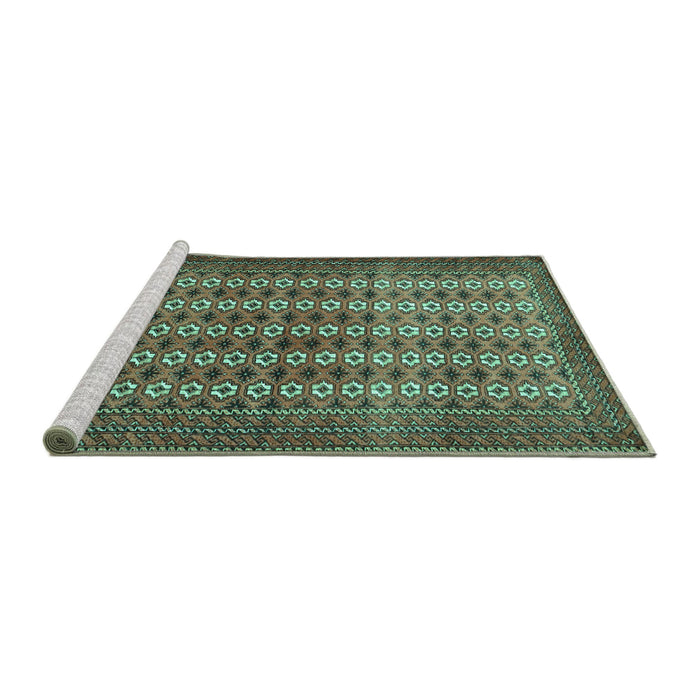 Sideview of Machine Washable Persian Turquoise Traditional Area Rugs, wshtr1765turq