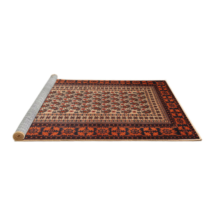 Sideview of Machine Washable Traditional Orange Brown Rug, wshtr1766